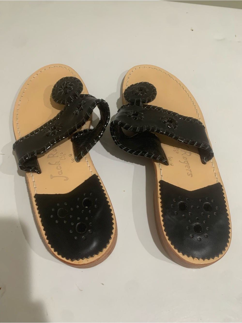 Jack Rogers Black Leather Women's Slide Sandals